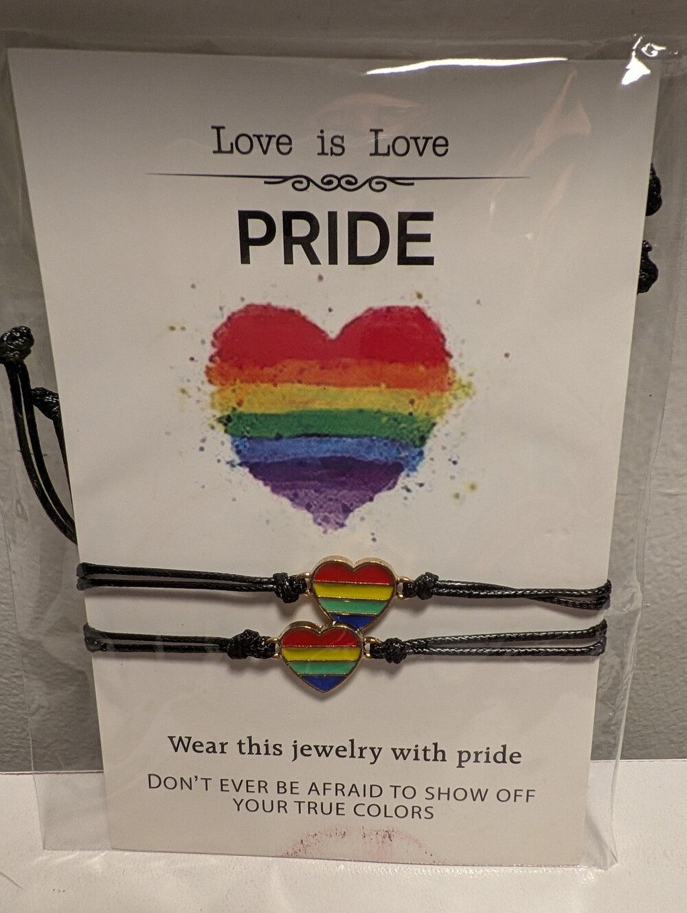 PRIDE Rainbow Heart Cord Adjustable Wish Bracelet Set Love Is Love